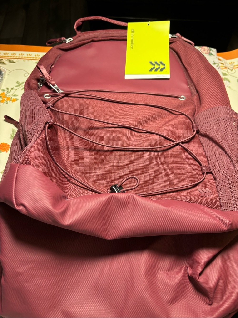 all in motion Rose Red (burgundy)Backpack with Bungee Cord
